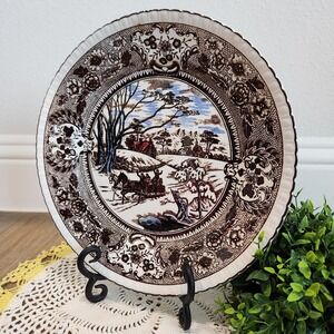 Vintage Ideal Ironstone Japan Winter Sleigh Ride Dinner Plate 10.5" Chase Import